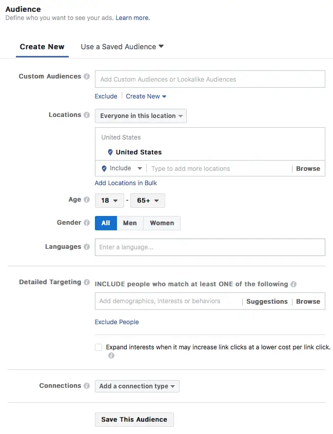 Facebook Ads Manager allows you to create laser focus with your target audience. Multiple layers of variables help you narrow in on your target audience.