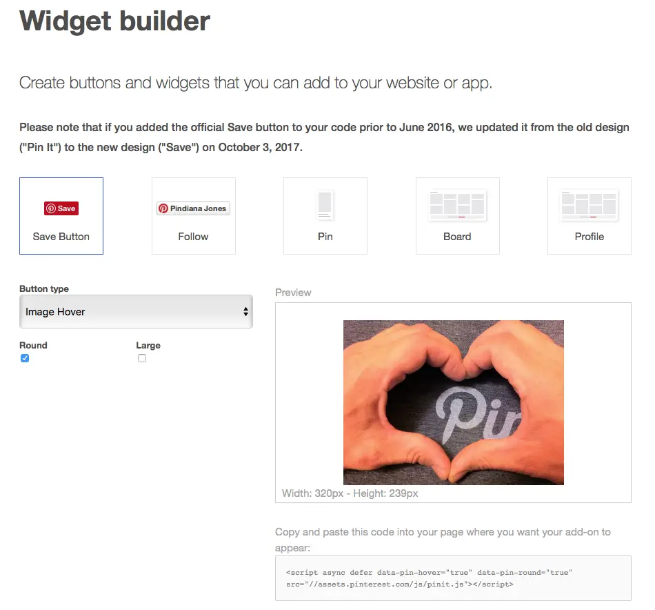 Pinterest Developer tools allow bloggers to add a "Pin It" tool to their website via the widget builder. The Pin It button makes your blog posts Pinterest friendly for visitors.