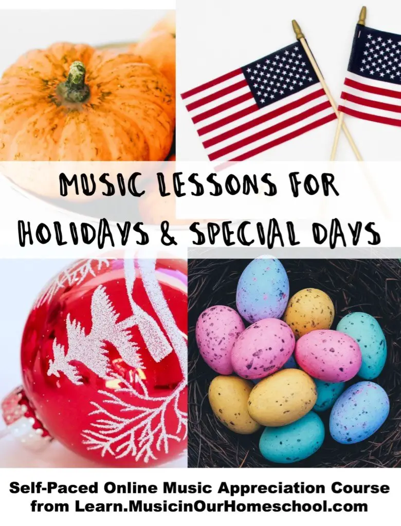 Incorporate music lessons into your homeschool holiday celebrations! Teaching music to elementary aged children is simple and fun when combined with holidays and special days throughout the year!