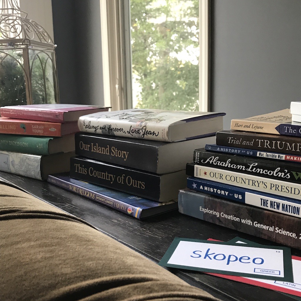 Homeschool books on table