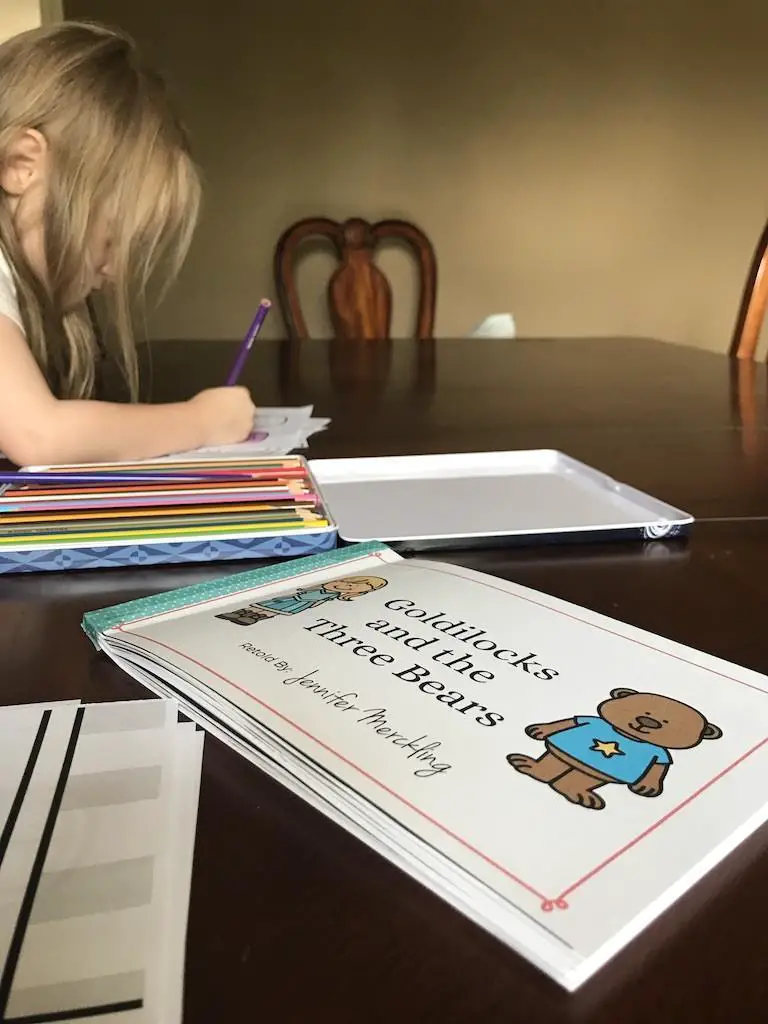 Girl Coloring and Goldilocks and the Three Bears Read Along Book