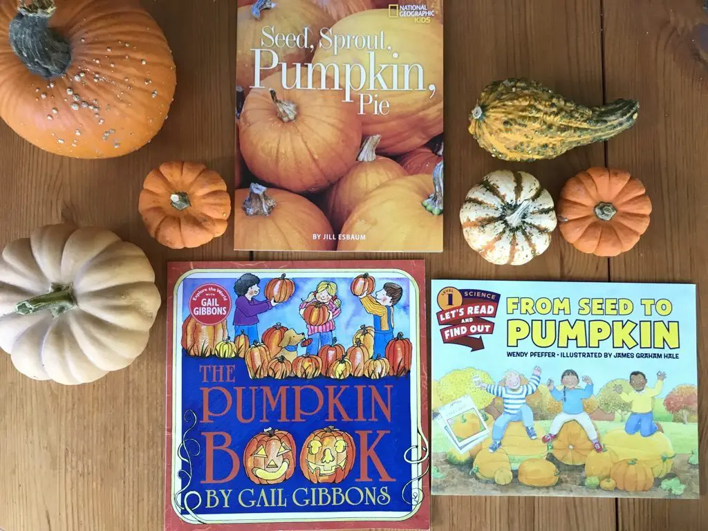 Great pumpkin books for kids: Seed, Sprout, Pumpkin, Pie, The Pumpkin Book, and From Seed to Pumpkin