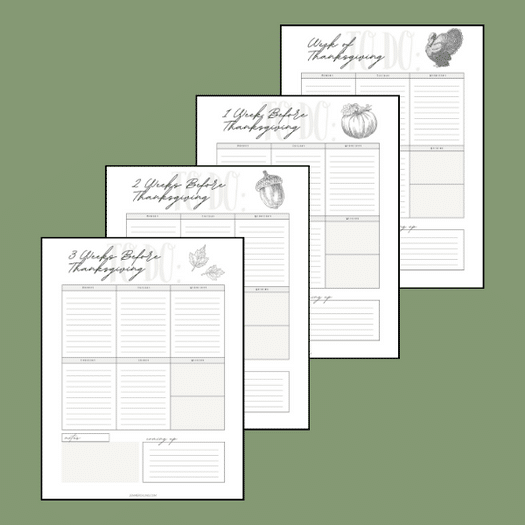 Thanksgiving planning pages from Free Christmas Planner Printables