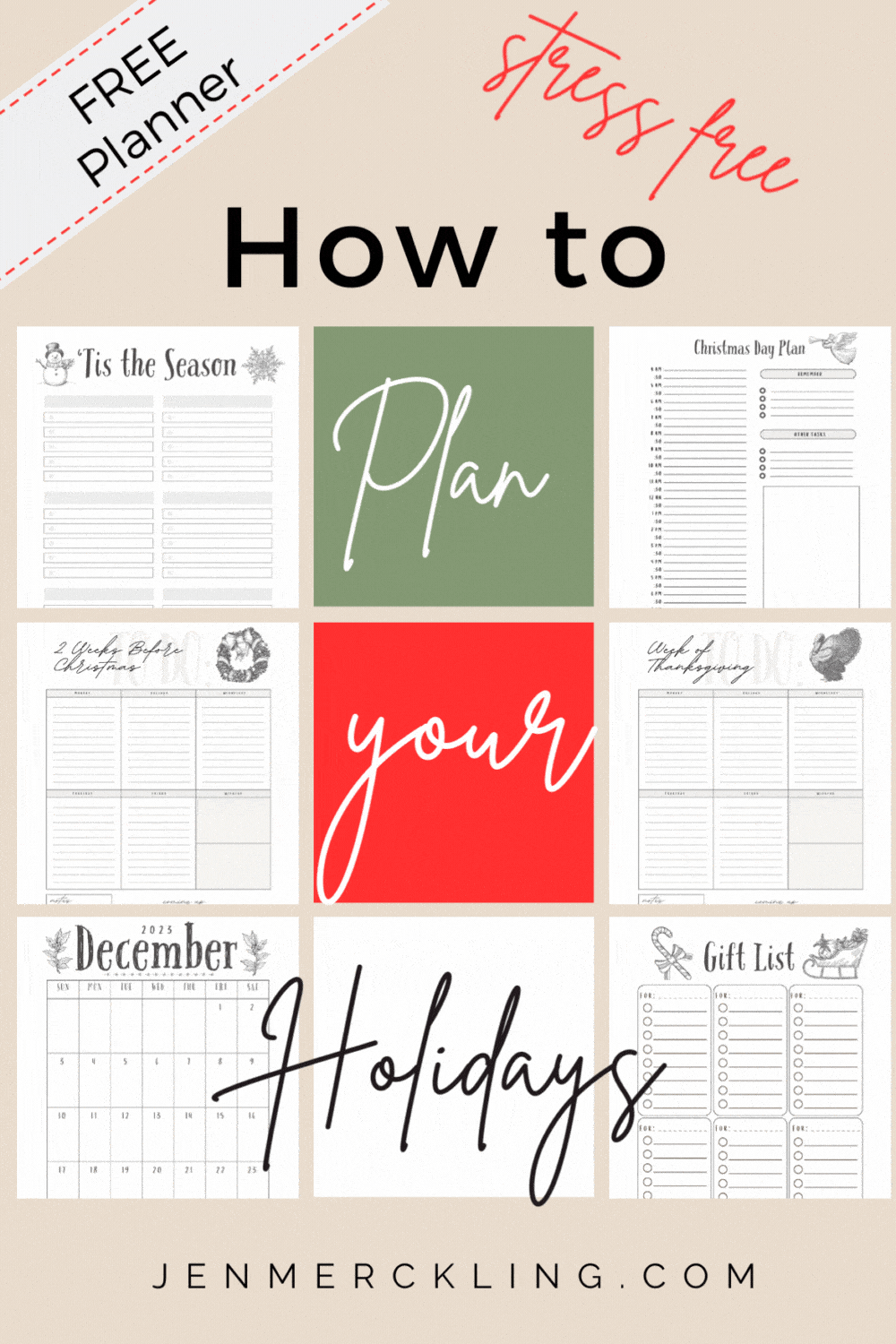 Pin that shows sample pages for Free Christmas Planner Printables